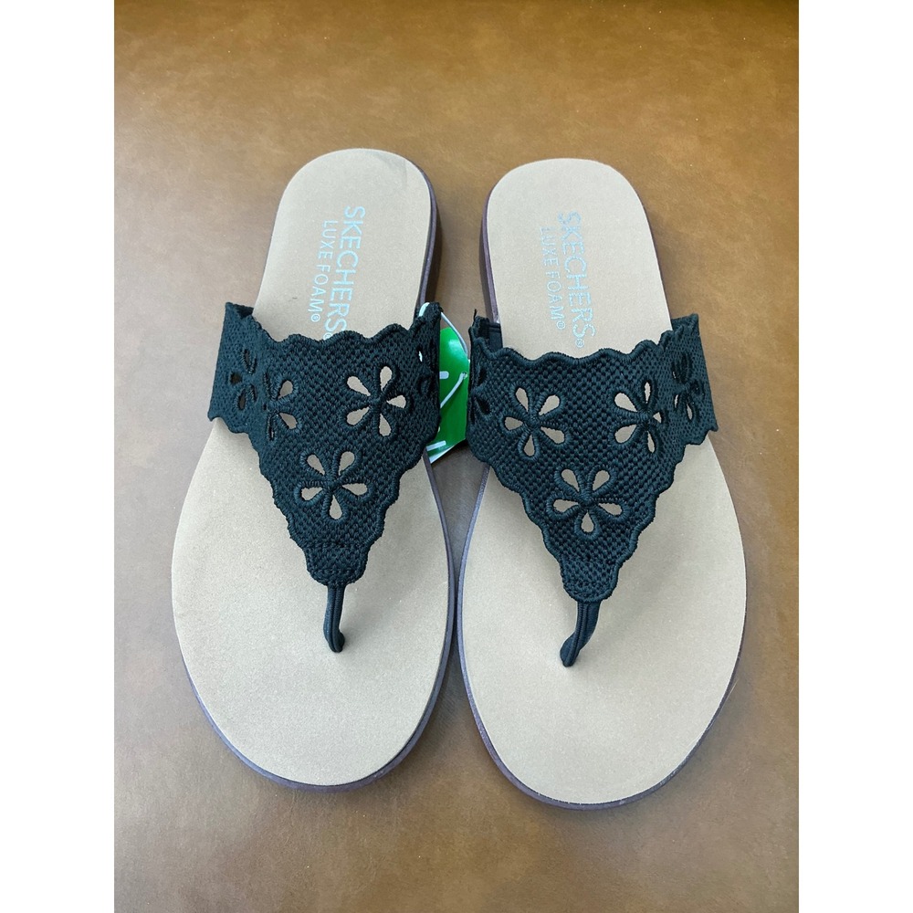 Skechers Summer Cove-Breeze Sandals Women Size 7 BlackNew Floral Luxe Foam Thong - Picture 2 of 9
